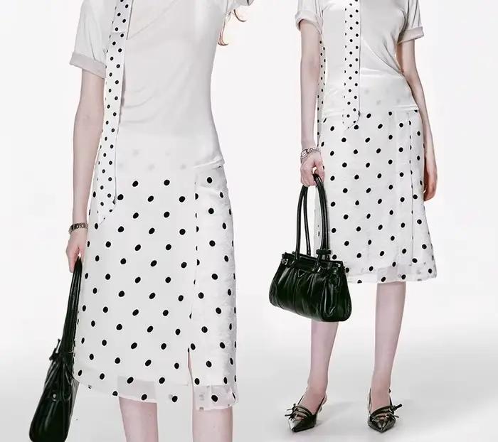 Jupe midi à pois en dentelle 2026, jupe midi rétro polyvalente pour femmes