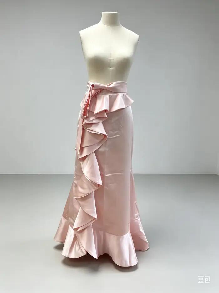 Jupe Sirène en Satin Bleu Sarcelle à Volants et Fermeture Éclair pour Femme