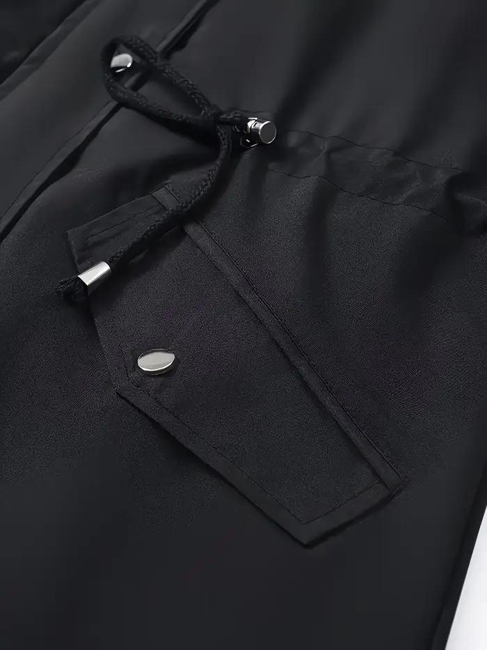 Veste trench mi-longue à capuche pour femme, avec fermeture éclair intégrale sur le devant et poche à capuche réglable
