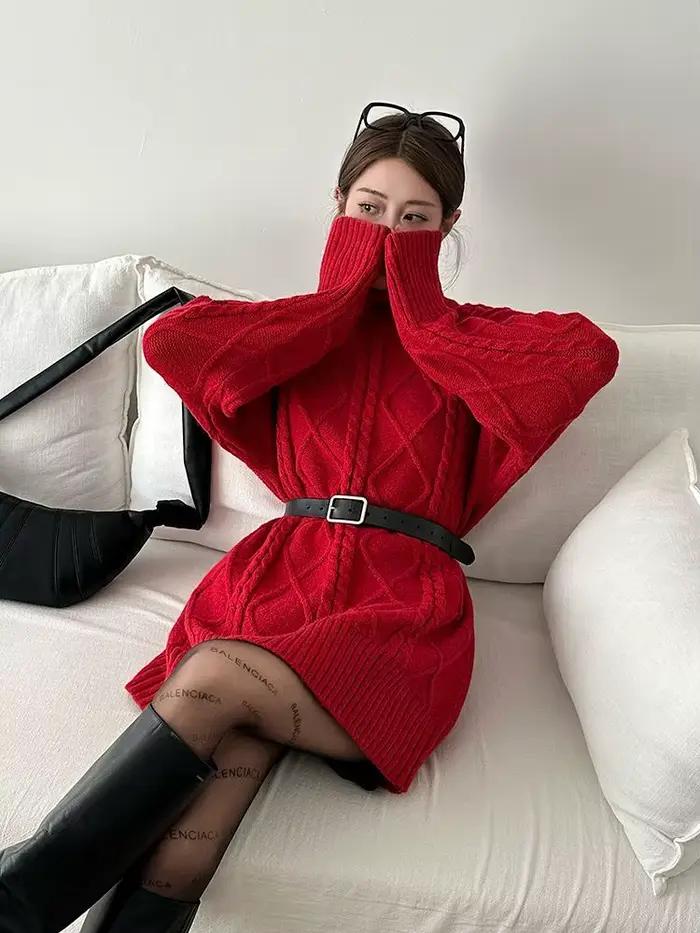 Jupe de noël rouge à col roulé pour femme