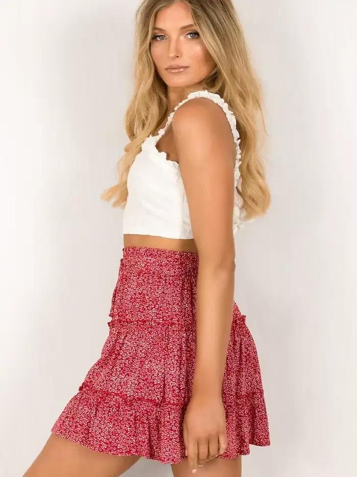 Jupe florale INPETAL à cordon de serrage pour femmes style streetwear mini design de plage d été à volants à plusieurs niveaux pour occasions estivales