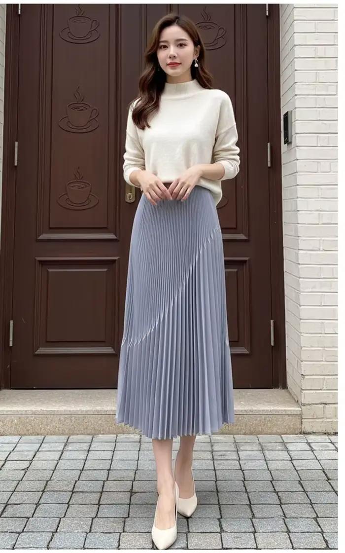Jupe mi-longue Miyake 2026 Nouveau style Taille élastique Ample Ourlet en A Élégante Amincissante