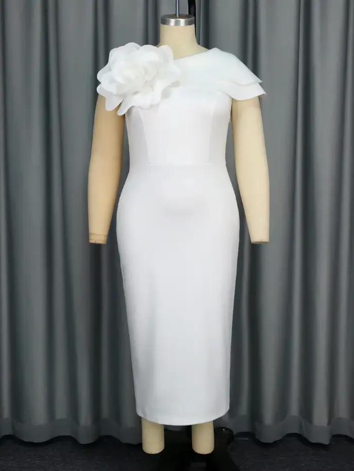 Robe mi-longue blanche à manches courtes pour femmes