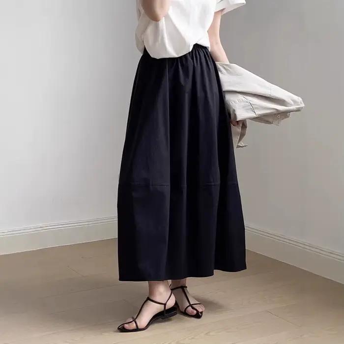 Jupe longue évasée taille haute pour femme, coupe ample, taille élastique, couleur unie blanche, style vintage décontracté, idéale pour l'été