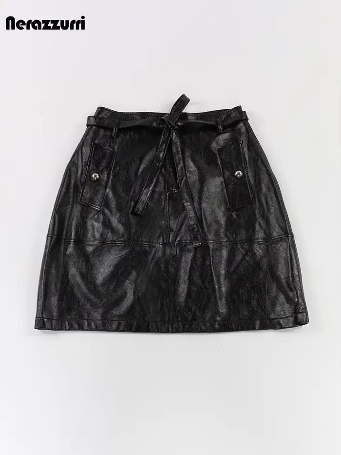 Lautaro – jupe en Faux cuir doré brillant pour femmes