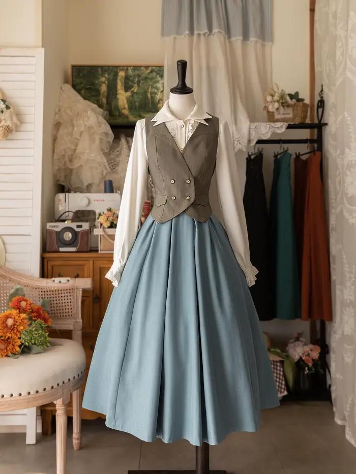 Jupe longue taille haute Godivana élégante classique pour femmes occasions spéciales automne hiver polyester subtilement décorée