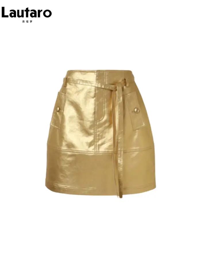 Lautaro – jupe en Faux cuir doré brillant pour femmes