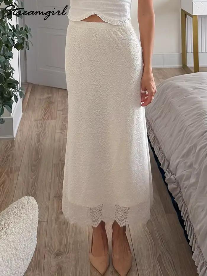Jupe en dentelle blanche Maxi moulante femmes été tenue de bureau jupes formelles élégantes
