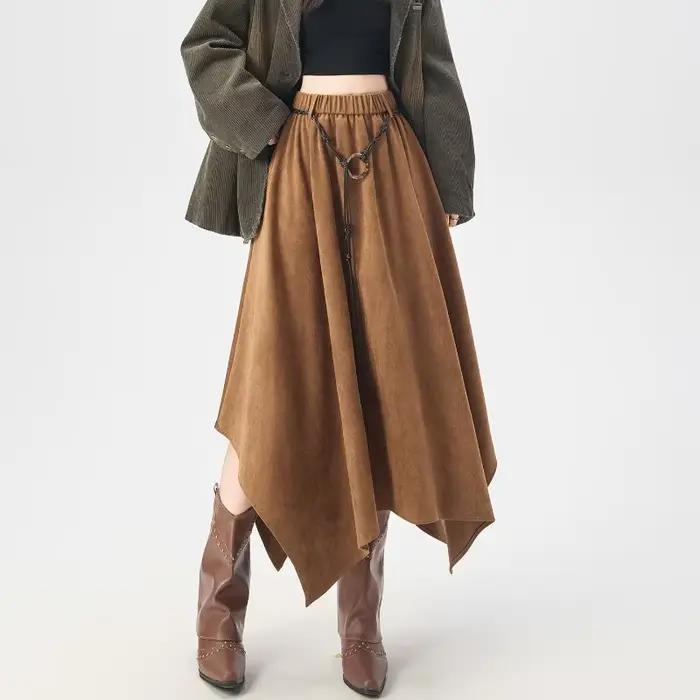 Jupe en daim irrégulière plissée femme a-ligne Chic