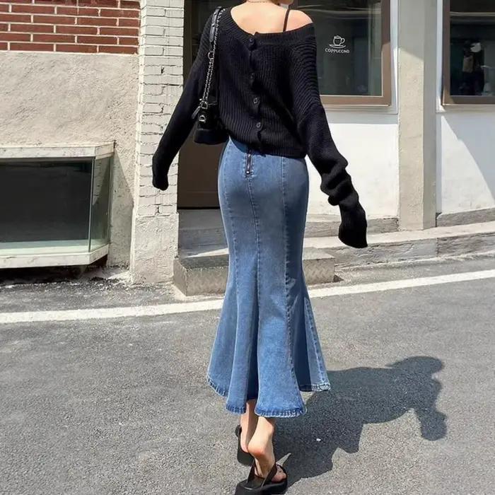 Mini jupe en jean bleue taille haute pour femmes