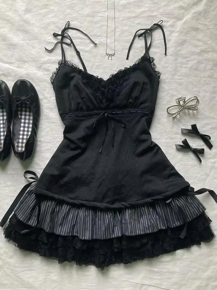 Punk Y2k jupes femmes vêtements Goth Sexy Ropa esthétique rayure taille haute dentelle nœud MIni