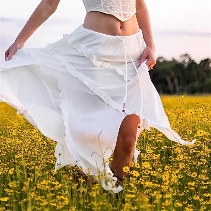 Style français mode volants fendu jupe douce pour les femmes 2025 nouvelles jupes irrégulières taille haute Vintage