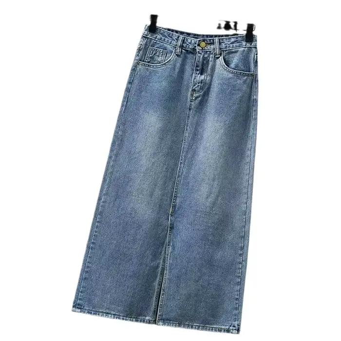 Jupe en jean grande taille mi-longue coupe trapèze