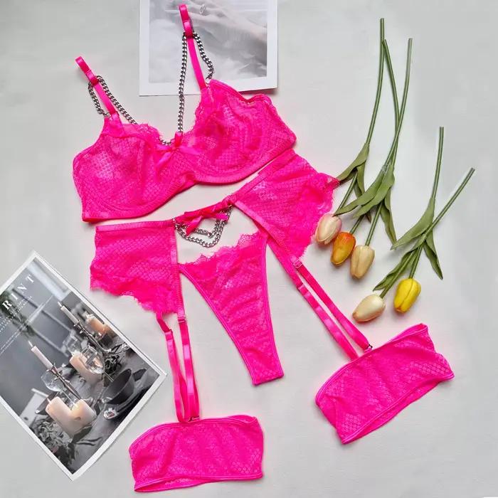 Lingerie sous-vêtements soutiens-gorge ensembles dentelle jarretière Lingerie femmes intimes 2024 soutien-gorge à armatures et culotte tongs dames ensemble de sous-vêtements