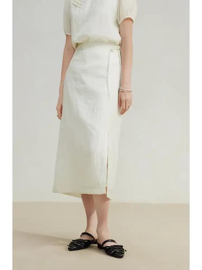 ZIQIAO nouvelles jupes de style chinois pour femme 2023 été Niche Design a-ligne jupe mi-longue 23ZQ92557