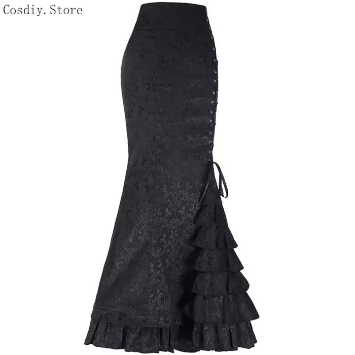 Jacquard sirène jupe moulante Vintage Maxi étage femmes à lacets