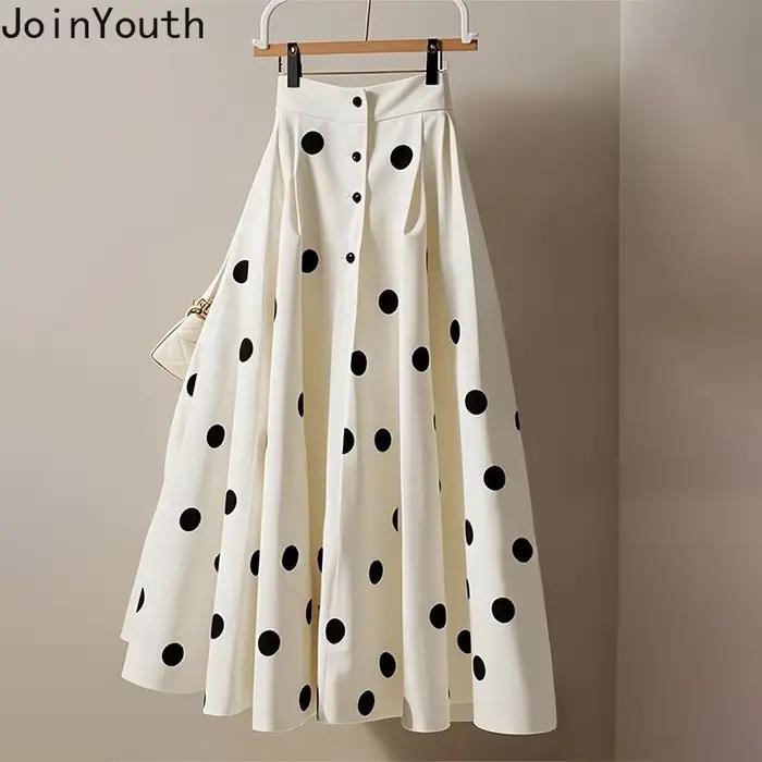 Jupe blanche à pois pour femmes 2025 Faldas Mujer De Moda taille haute a-ligne