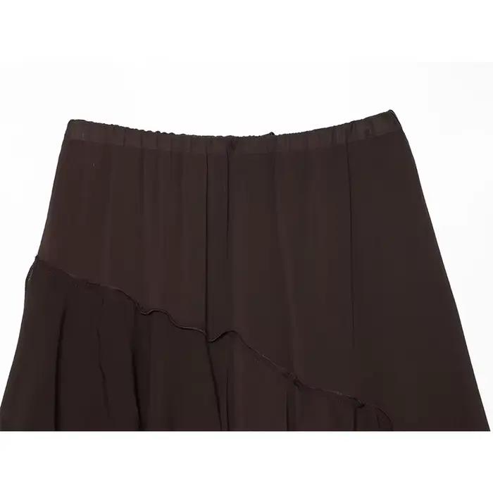 YENKYE Jupe midi asymétrique à volants marron foncé pour femme