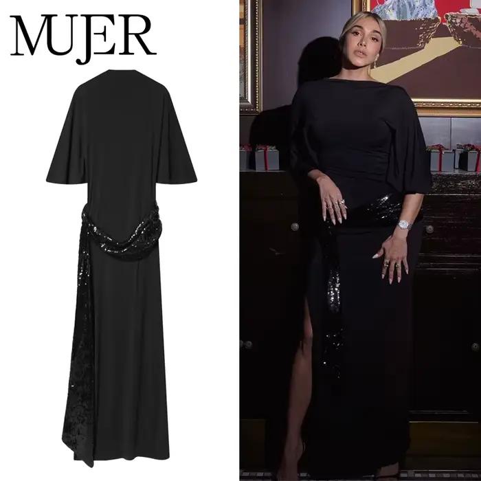 Robe Mujer en polyester pailletée pour femmes, élégante et confortable, idéale pour les mariages, galas et soirées spéciales