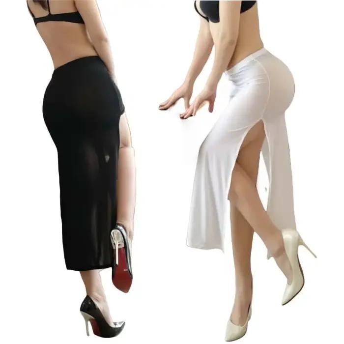 Taille haute voir à travers les hanches crayon jupes longues Sexy décontracté courte jupe Midi pour les femmes noir blanc boîte de nuit vêtements de rue