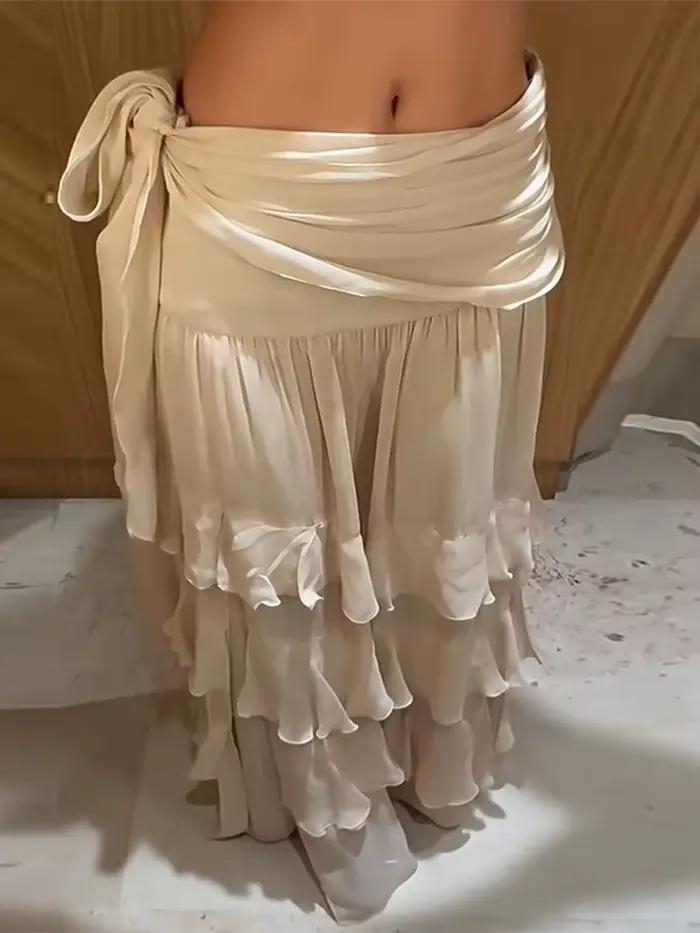 Nouvelle jupe longue plissée style français à volants cascade pour femme
