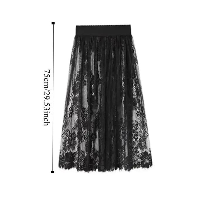 Jupe de dessous en dentelle florale 75 cm pour femmes, sécurité anti-transparence, polyester, blanc ou noir, pour Cheongsam, streetwear et tenues de ville