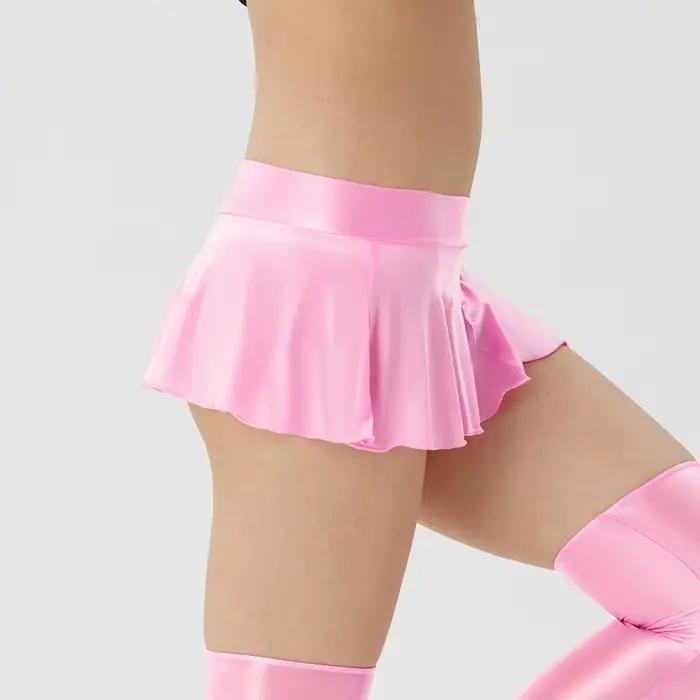 Femmes Sexy Satin brillant plissé Micro Mini jupe couleur bonbon douce filles danse