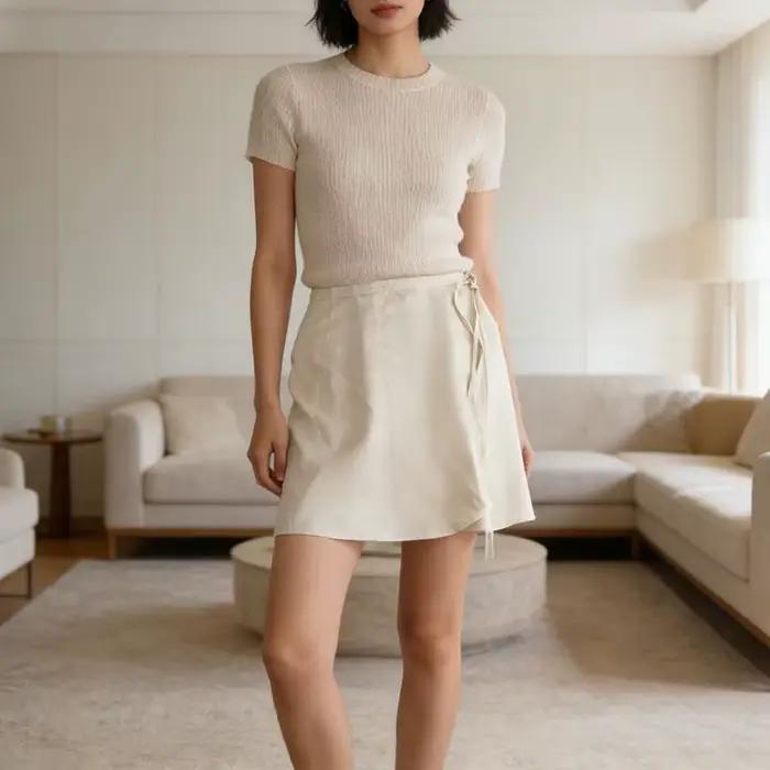 Jupe Courte Décontractée Nouveau Style Taille Haute Été Simple Bretelles Fines