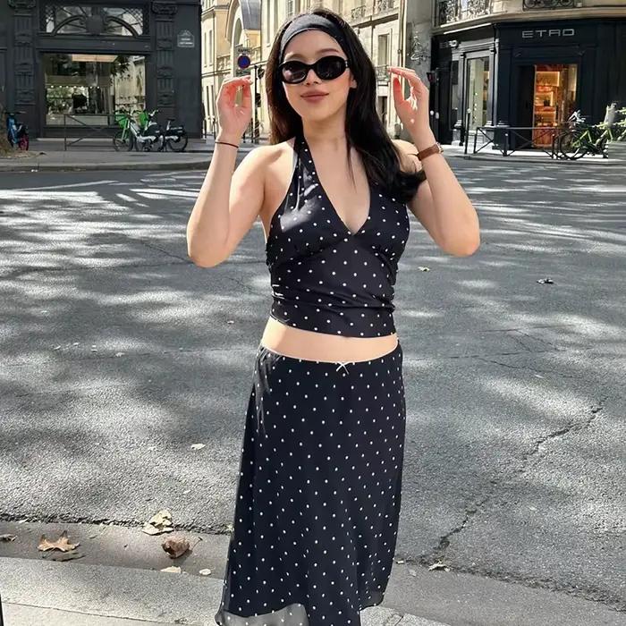 Tornova – ensemble deux pièces jupe imprimée à pois pour femmes