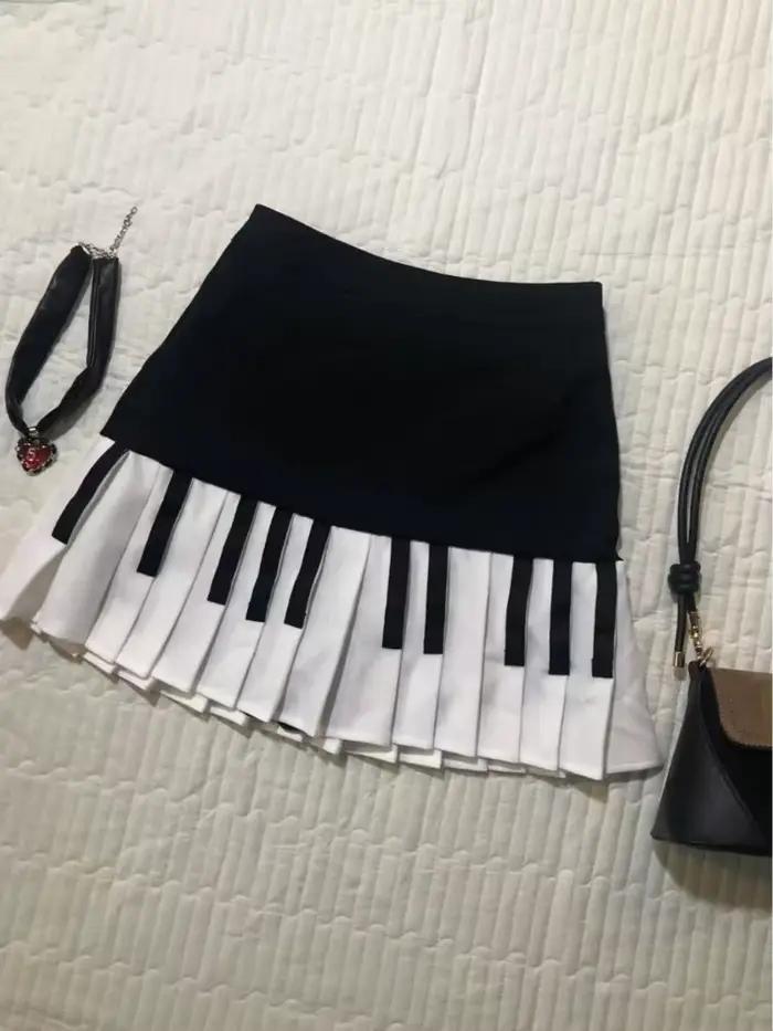 Vintage Y2k noir blanc Piano jupe femmes Design Hepburn été Harajuku Mini