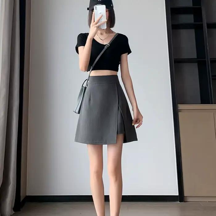 Jupe courte ZOCI pour femme grande taille noire fendue asymétrique coupe trapèze mini jupe d'été streetwear sexy fermeture éclair hautes occasions estivales