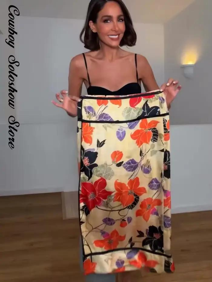 Jupe longue vintage à imprimé floral pour femme