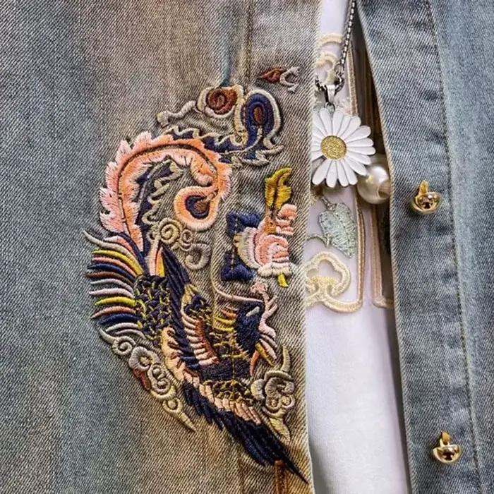 Chemise en jean femme 2025 nouveau printemps été broderie ample à manches longues dames hauts Style rétro mode coréenne femme Blouse