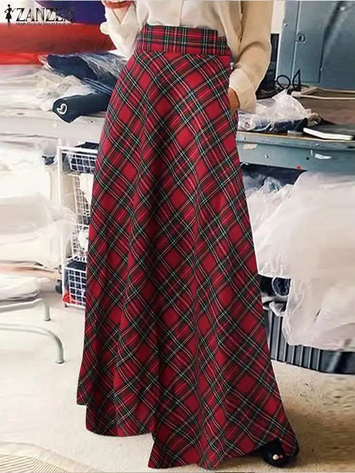 Jupe longue à carreaux pour femmes, Robe d'été décontractée, Taille haute, A-ligne, Vintage, Maxi, Automne, Mode, Polyester, Style décontracté, Vintage, Occasions spéciales