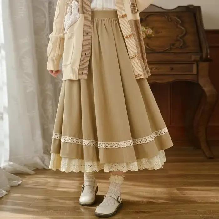 Jupe longue taille haute évasée style Y2K pour femme