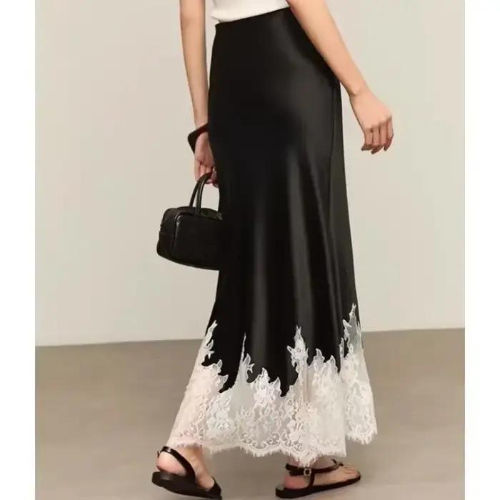 Jupe mi-longue à garniture en dentelle féerique élégante pour femmes occasion festive et quotidienne printemps été