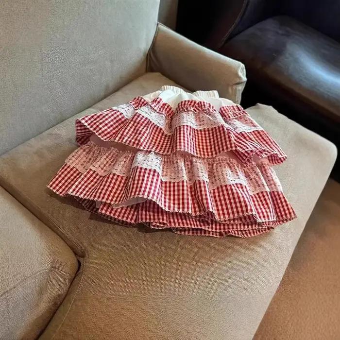 Jupe gâteau bouffante à carreaux en dentelle douce pour femmes