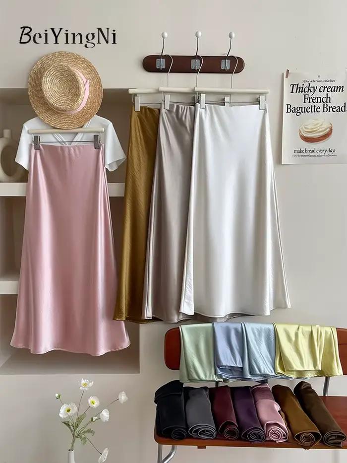 Beiyingni français Vintage femmes Satin jupe élégante luxe nouvelle mode coupe ajustée bureau dames sirène jupes tempérament décontracté