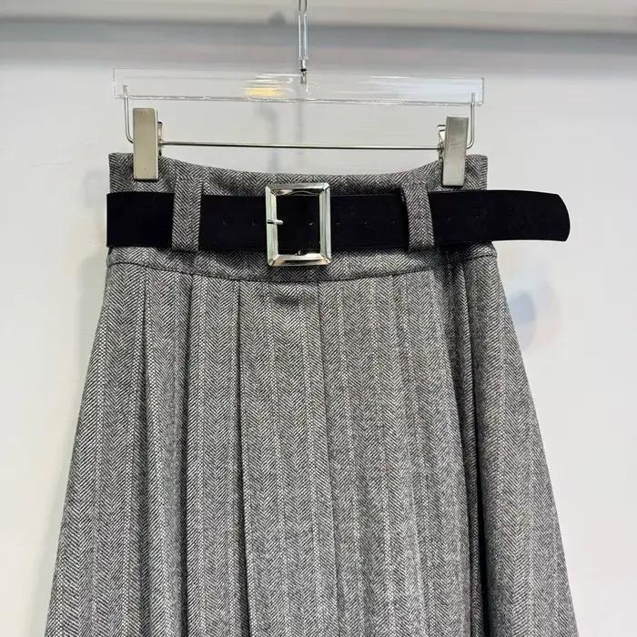 Nouveau 2025 hiver jupe longue de haute qualité laine mélange femmes ceinture Patchwork décontracté