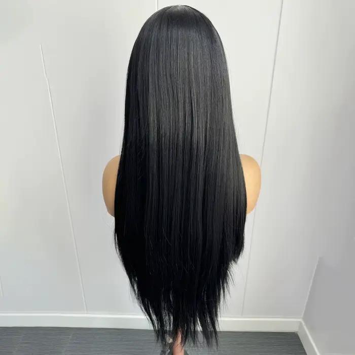 Perruque Lace Front Wig synthétique lisse noire 13x4, perruque longue en soie lisse de haute qualité pour femmes, perruque de Cosplay à usage quotidien