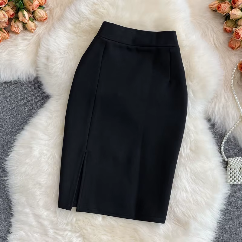 Jupe femme solide taille haute travail jupe crayon 2025 nouvelle mode dames coupe ajustée fendue bur