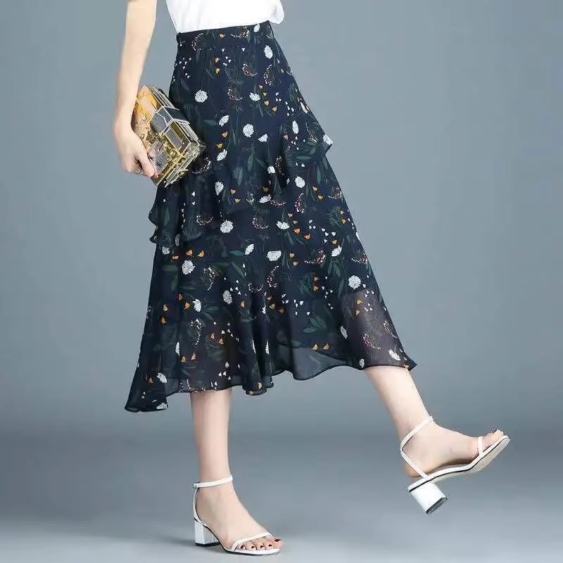 Jupe mi-longue en mousseline de soie pour femmes, nouvelle collection, Streetwear, Harajuku, modeste