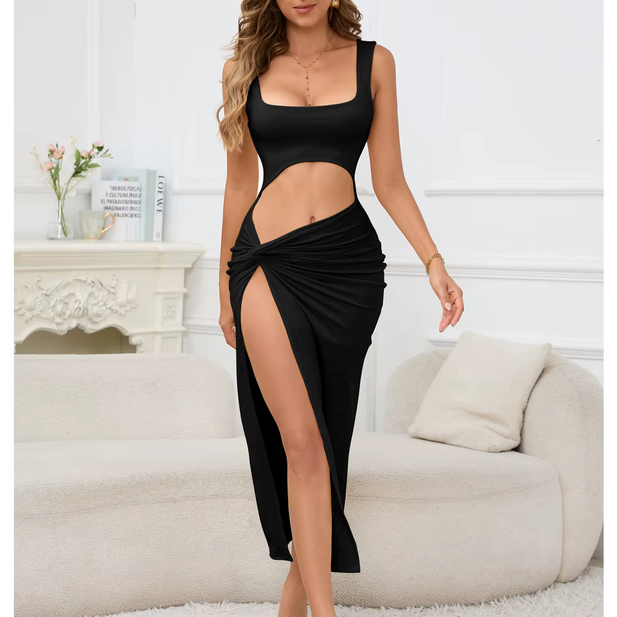 Jupe longue pour femmes, nouveau Style, couleur unie, ajouré, robe Sexy avec bretelles